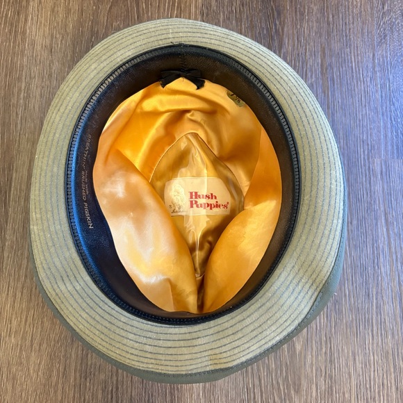 70s Vintage Hush Puppies Fedora Hat 7 1/8 Made in USA Brushed Pigskin Leather - Picture 4 of 8